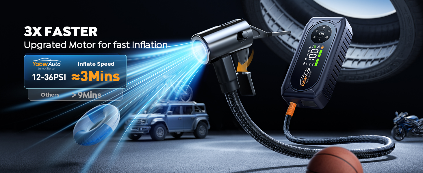 Text reads '3X FASTER'. Image shows cordless drill-driver with blue charging indicator and hand grip against dark background with motion blur effects.