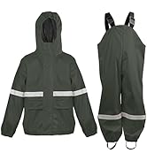 Navis Marine Kids Waterproof Rain Jacket and Bib Pants Set, 2-Piece Reflective Windproof Rain Sui...