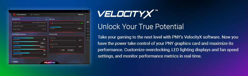 Text reads 'VELOCITY X' 'Unlock Your True Potential'. Interface screenshots showing purple and blue gradient backgrounds with programming code or text.