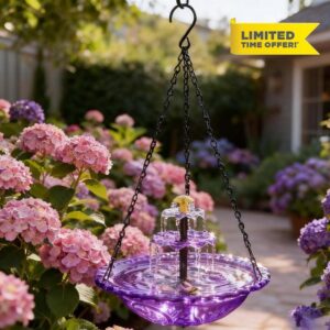 Solar-powered three-tiered suspended bird bath fountain