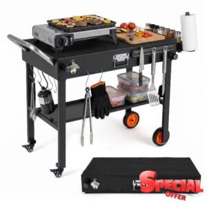 TANGZON Folding Grill Cart with Heat-Resistant Mat (104 x 52 x 81cm) | 82 x 46 cm Prep Table