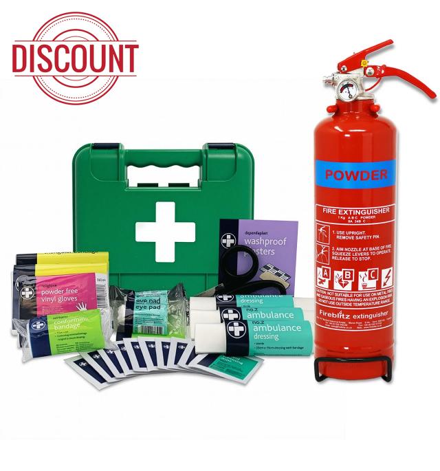 EVAQ8 Vehicle Fire Extinguisher 1KG and First Aid Kit for Taxis and Private Hire Vehicles PSV
