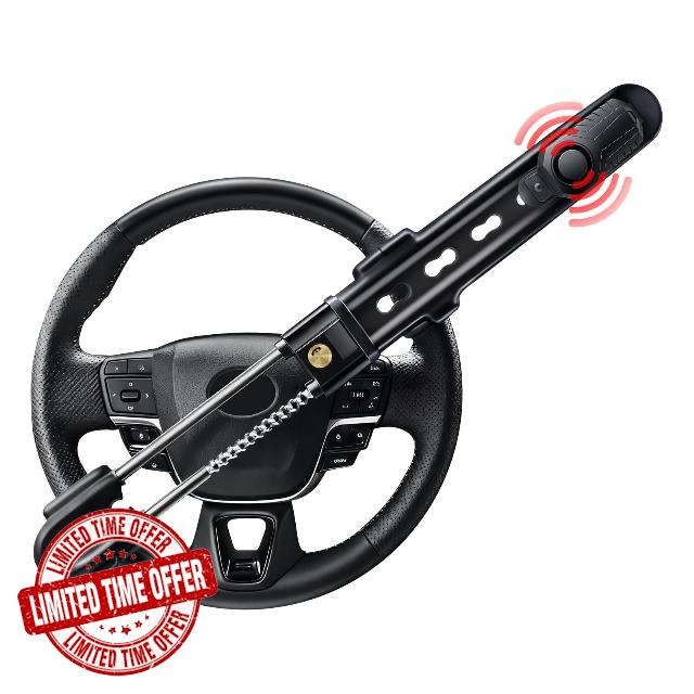 ELECTOP Steering Wheel Lock with 113db Alarm Car Lock Heavy Duty Car Alarm System with Motion Sensor Anti Theft Device with Adjustable Locking and 2 Keys Car Alarm System for Auto Truck Van SUV