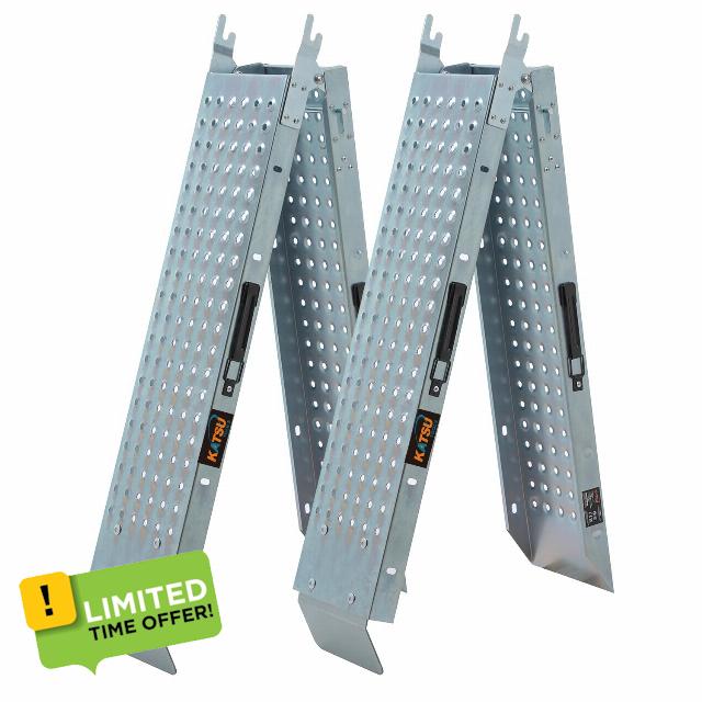 KATSU Tools 2 Pack Folding Steel Ramps - Heavy Duty Loading Ramp - 1800 x 225 x 47mm - 400kg Max Loading - Portable - Ideal for Motorbike