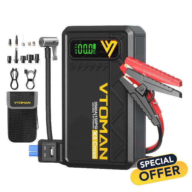 VTOMAN X5 Cross 3500A Jump Starter with 150 PSI Dual-Purpose Air Compressor