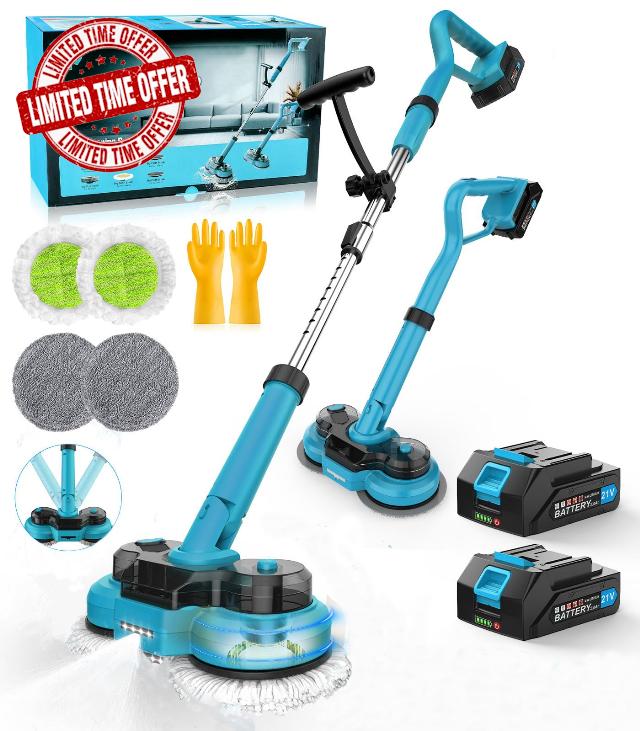 2 In 1 Electric Mop For Floor Cleaning 300RPM/600RPM Cordless Spin Scrubber Floor Cleaner Dual-Motor Spray Mop With LED Headlight
