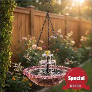 Solar Cascade Hanging Bird Bath Fountain with Glass Bowl