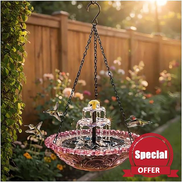 Solar Cascade Hanging Bird Bath Fountain with Glass Bowl
