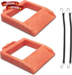 IRSTBL Pallet Jack Chock 2 Pack – Heavy Duty Plastic with Non-Slip Rubber Base and Handle – Includes 2 Rubber Tie Down Straps with S Hooks