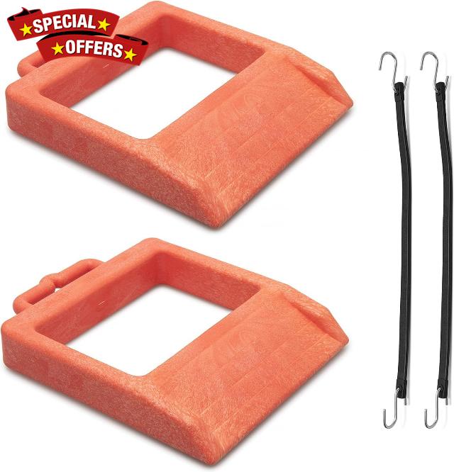 IRSTBL Pallet Jack Chock 2 Pack – Heavy Duty Plastic with Non-Slip Rubber Base and Handle – Includes 2 Rubber Tie Down Straps with S Hooks