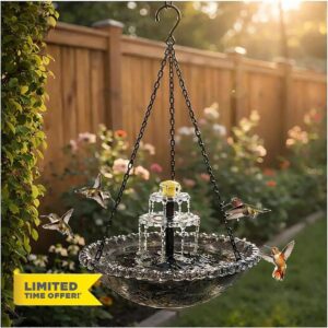 Solar Cascade Hanging Bird Bath Fountain with Glass Bowl