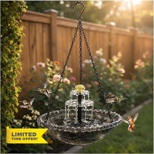 Solar Cascade Hanging Bird Bath Fountain with Glass Bowl