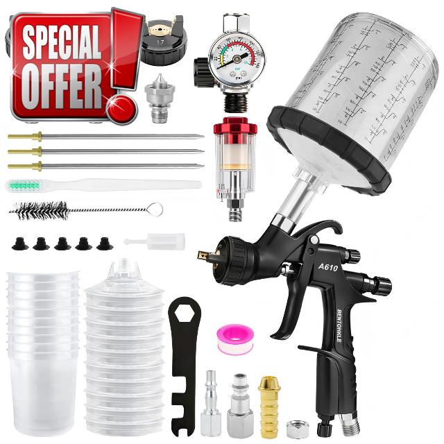 A610 LVLP Air Spray Gun with 10PCS 650ML Disposable Paint Cups