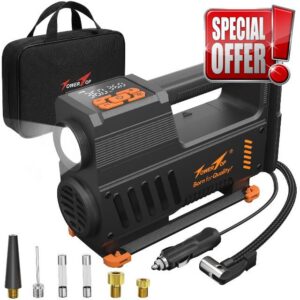 TowerTop Tyre Inflator Air Compressor: 5X Faster Heavy Duty 12V Car Tyre Pump