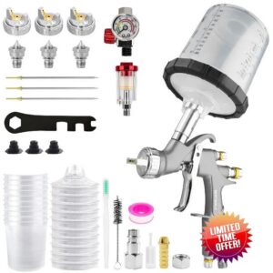 D1 LVLP Air Spray Gun Kit with 10Pcs 600ML Disposable Mixing Cups 1.3/1.5/1.7mm Nozzles Automotive Paint Gun Car Paint Sprayer for House Painting Furniture DIY