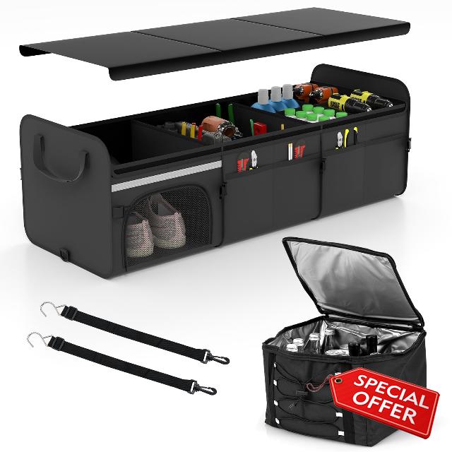 COSTWAY Car Boot Organiser with Cooler Bag