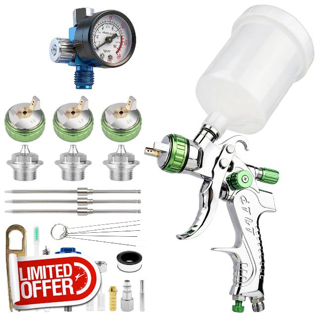 LVLP Automotive Air Spray Gun Kit with1.3/1.7/2.0mm Nozzle for Car Painting | Car Paint Gun Sprayer with Air Regulator LVLP Automotive Paint Gun for DIYers