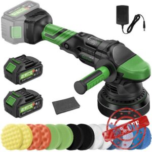 Ginour Brushless Dual Action Car Polisher with 2×21V 3.0Ah Batteries | 6 Variable Speeds 2000-6400 OPM