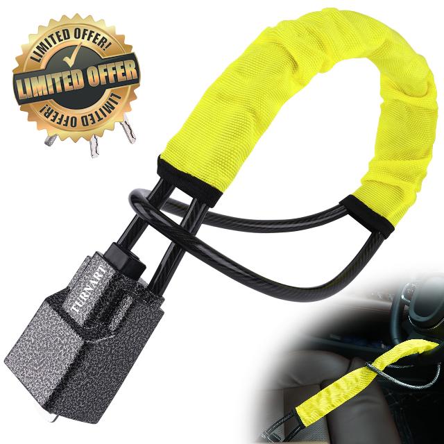 Turnart Steering Wheel Lock Seat Belt Lock Universal Fit Most Vehicles Sturdy Lock for Car Truck SUV Van Security with 3 Keys (Yellow)