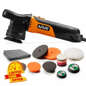 AUTIWOZ W02 Mini Car Polisher Buffer Sander Dual Action DA Polishing Machine 2inch 3inch Polishing Pads Kit for Car Floor Detailing Polish Buffing Clean Variable 6 Speeds 2500-7000RPM 630W 12mm Orbi