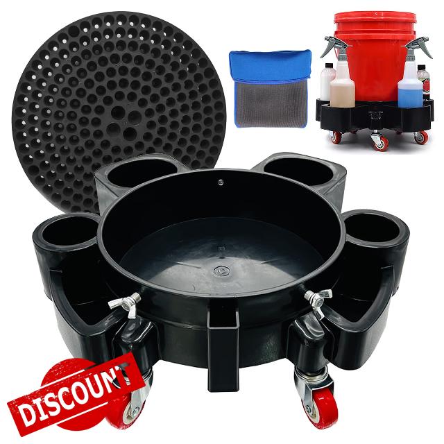 Car Wash Bucket Dolly Bundle with Bottle Bays Sediment Filter & Wash Mitt