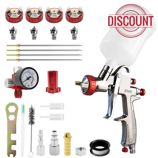 R500 LVLP Air Spray Gun with 4 Nozzles 1.3/1.5/1.7/2.0mm Nozzles