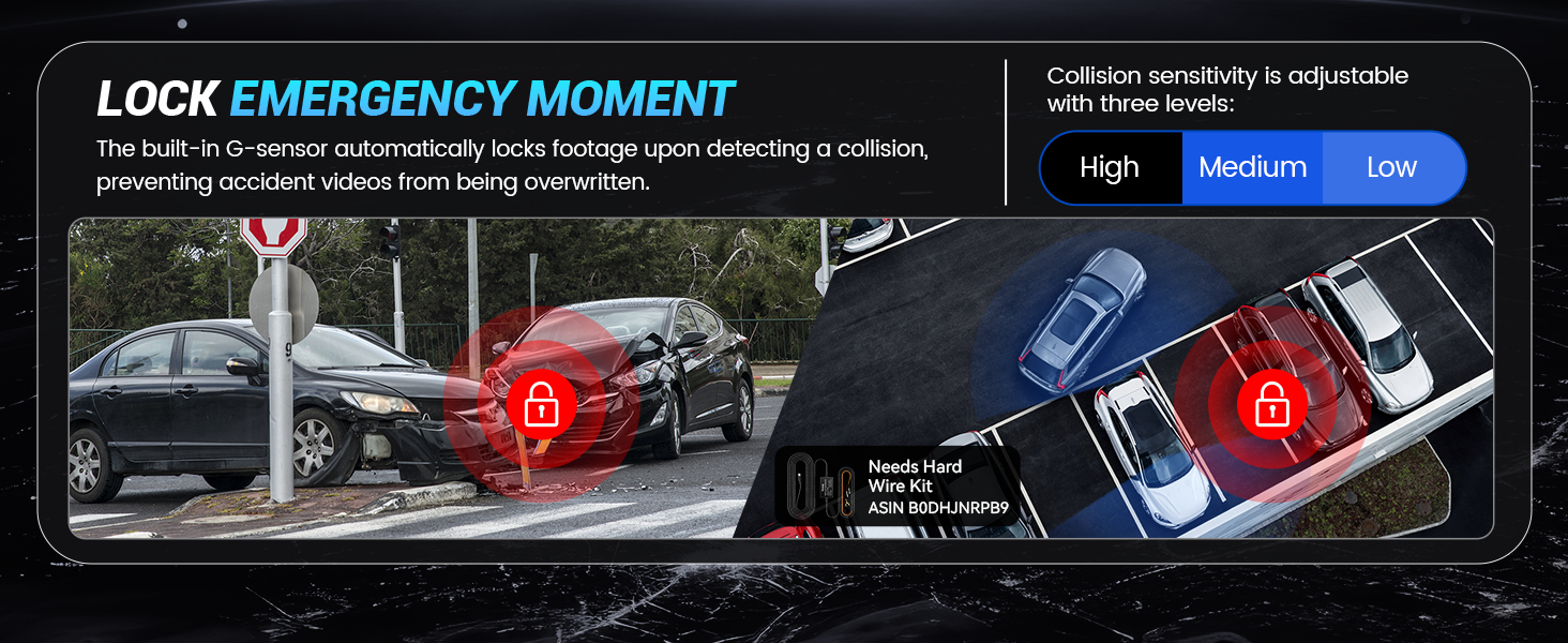 Text reads 'LOOK EMERGENCY MOMENT'. Digital interface showing emergency vehicle detection system with red highlighted cars and emergency response vehicles.
