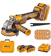 INGCO 20V Brushless Angle Grinder 115mm 1200W, 3 Variable Speed 9000RM, Cordless Grinder Tool wit...