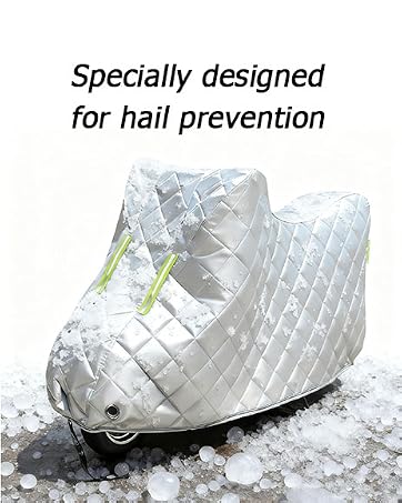 Text reads 'Protect your motorcycle in ice and snow'. Technical diagram showing motorcycle cover installation steps with line drawings.