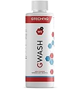 Crystal Serum Light product by Gtechniq, featuring a bottle and box surrounded by red and purple hexagons. Text describes high gloss and dirt repellent properties.