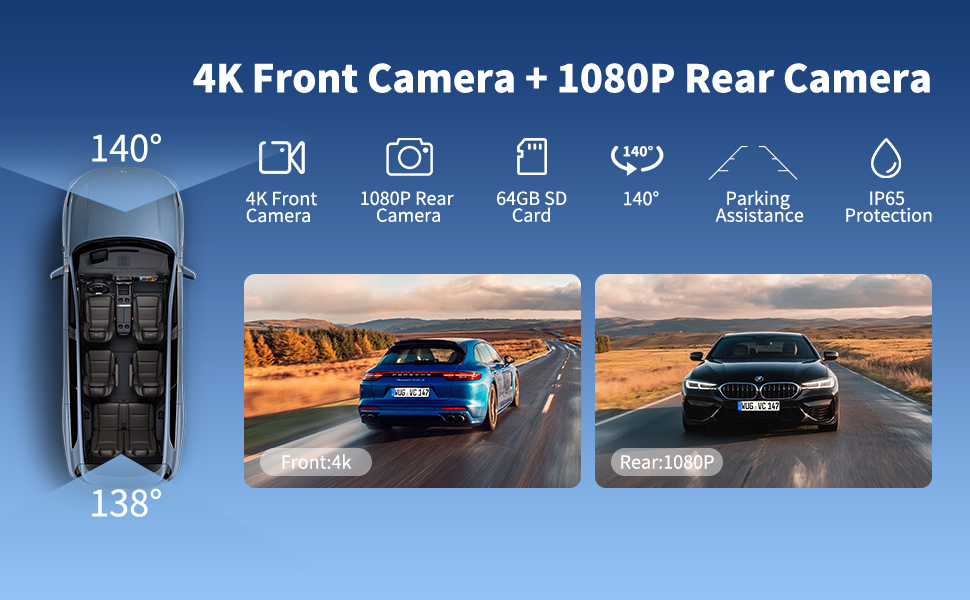 Text reads '1920 * 720 HD Mirror Link' and 'The mobile phone screen can be projected to the 1920*720p large screen to provide a large screen audio visual Feast' and 'Type-C to control the screen through the car dashboard when calling the screen.' Image shows mobile phone screen projection capability on vehicle dashboard display with outdoor camping scene.
