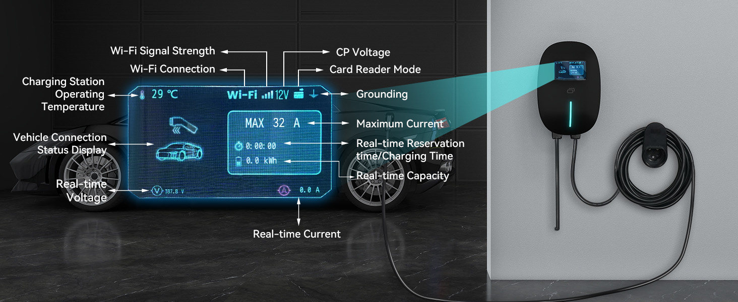 Text reads: 'Wi-Fi Stereo Strength', 'Wi-Fi Connection', 'Li-P Voltage', 'SPO2 Pulse Mode', 'Charging Status', 'Bluetooth', 'Various Estimation', and 'Real-time Curves.' Black earbuds with cable displayed alongside technical specifications diagram on blue background.