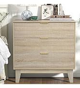Yvsevnr Fluted Nightstand with 3 Drawers Modern Bedside Tabls with Wood Legs Farmhouse Bed Side T...