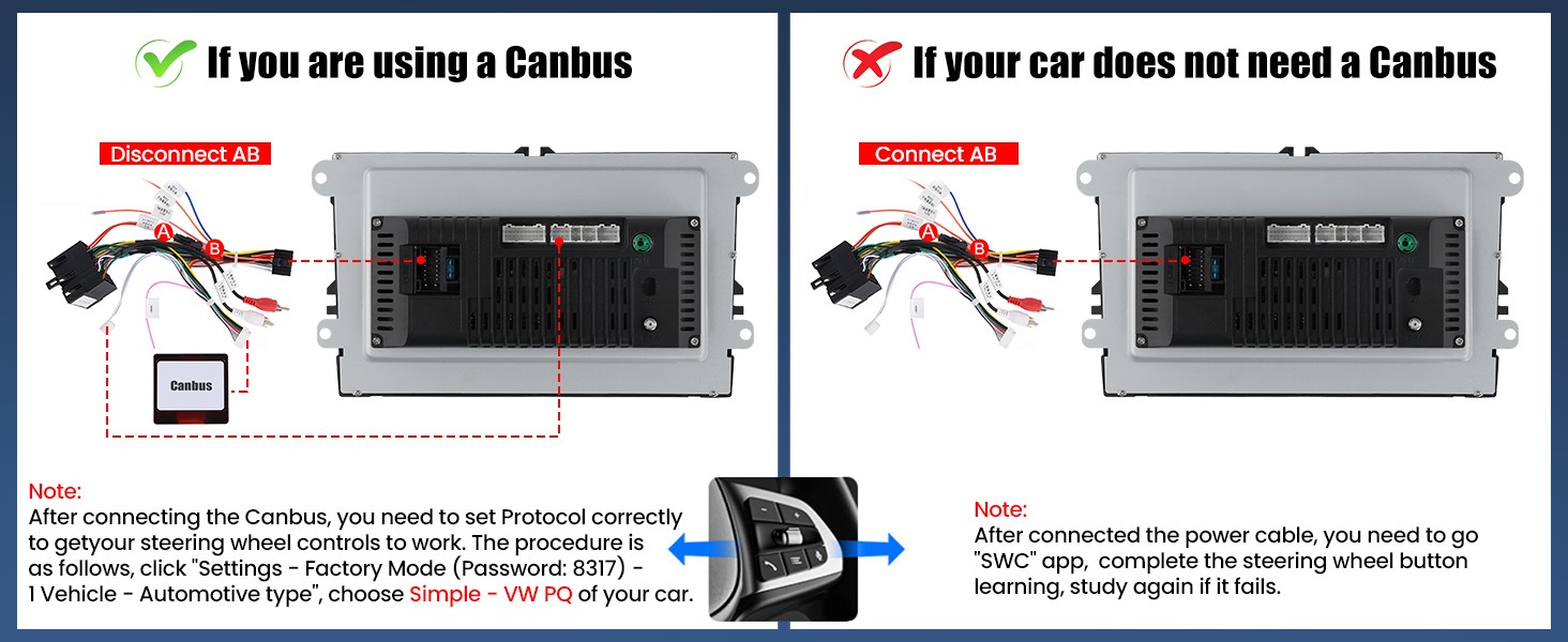 Text reads 'Se il vuo stai usando a Combus' and 'Se il vuo car does not need a Combus'. Instructional diagram showing two scenarios with device installation steps, including wiring connections and device placement guides.