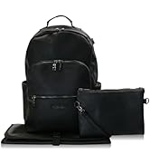 Multiple views of a black leather duffle or gym bag being carried and demonstrated in use, showing different carrying positions and angles.