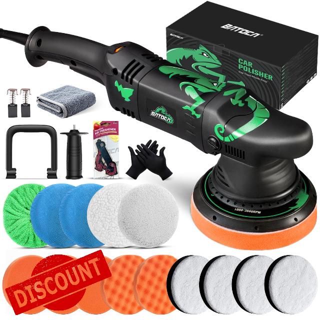 BATOCA Dual Action Car Polisher Buffer Sander 1100W DA Polishing Machine | Orbital 5inch Polishing Pad Kit for Car Floor Detailing Polish Buffing 15mm Orbit Variable 6 Speed 2500-5500RPM D&Side Handle