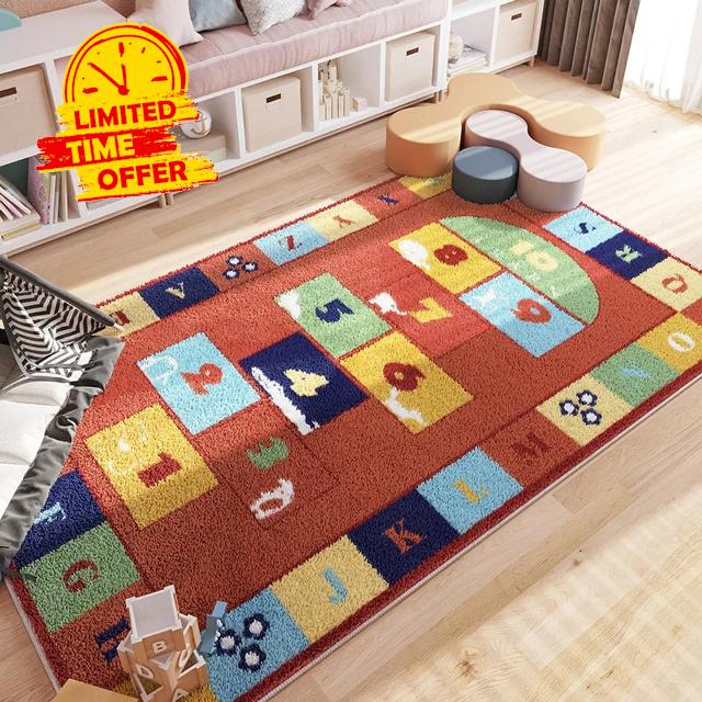 Hopscotch Planet Pattern Flannel Area Rug – Soft Educational Floor Mat for Playroom & Nursery