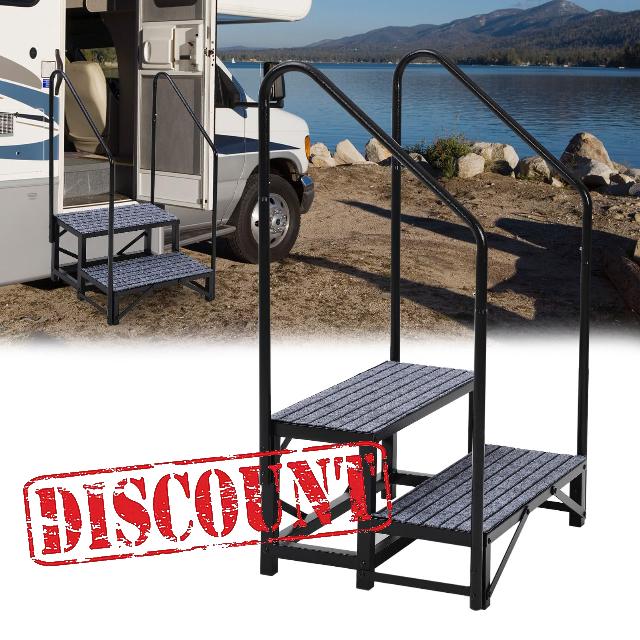 2 Step Caravan Stairs with Single Handrail
