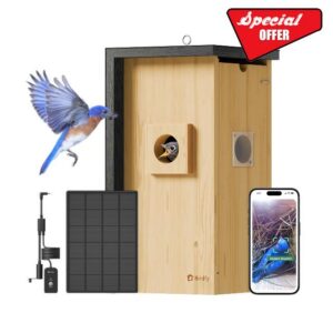Birdfy Bird House with Camera Solar Powered with Iron Guard for Outside