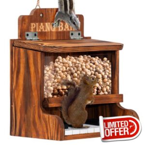 MIXUMON Wooden Squirrel Feeders Outdoor – Piano Bar Squirrel Feeder with Piano-Key Perch