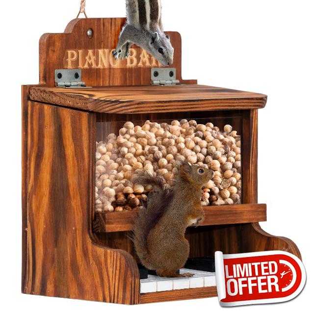 MIXUMON Wooden Squirrel Feeders Outdoor – Piano Bar Squirrel Feeder with Piano-Key Perch
