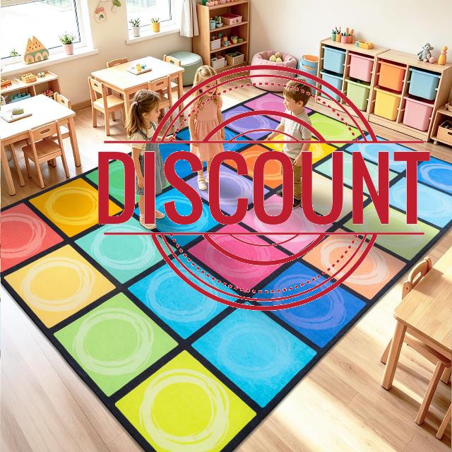 Large Classroom Rug with Colorful Circle