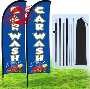 Hahafelt 2 Sets Car Wash Flag for Business Advertising 8 ft Feather Flag Sign with Flagpole Ground Stake Portable Bag Car Wash Signs Banner Set for Outdoor Events (Blue)