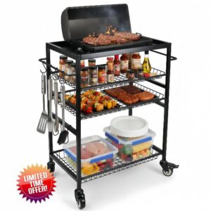 4-Tier Rolling Grill Cart with Handle