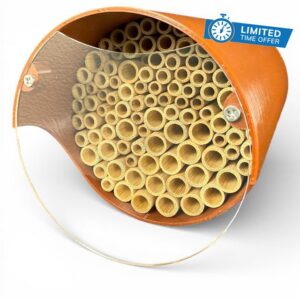 Wild Bee Nesting Aid - Completely Durable & Weatherproof Insect Hotel with Bamboo Nesting Sleeves. High Quality Wild Bee Hotel for Garden Lovers (Brown
