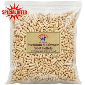 Premium Mealworms Suet Pellets 12.55kg | Suet Pellets for Wild Birds | No Mess Bird Food | High Energy and High Protein | Wild Bird Feed for Small Garden Birds | By Trusty Pet Supplies