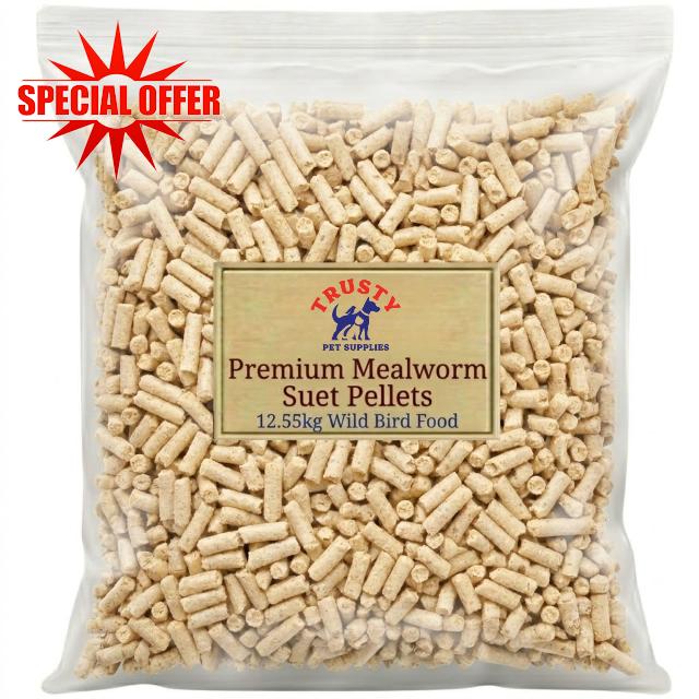 Premium Mealworms Suet Pellets 12.55kg | Suet Pellets for Wild Birds | No Mess Bird Food | High Energy and High Protein | Wild Bird Feed for Small Garden Birds | By Trusty Pet Supplies