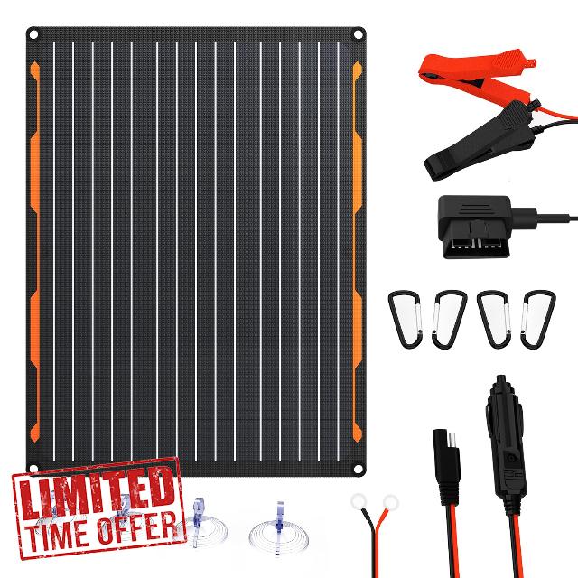 FlexSolar 12V 20W Solar Car Battery Charger IP67 Waterproof Trickle Charger with Built-in Charge Controller
