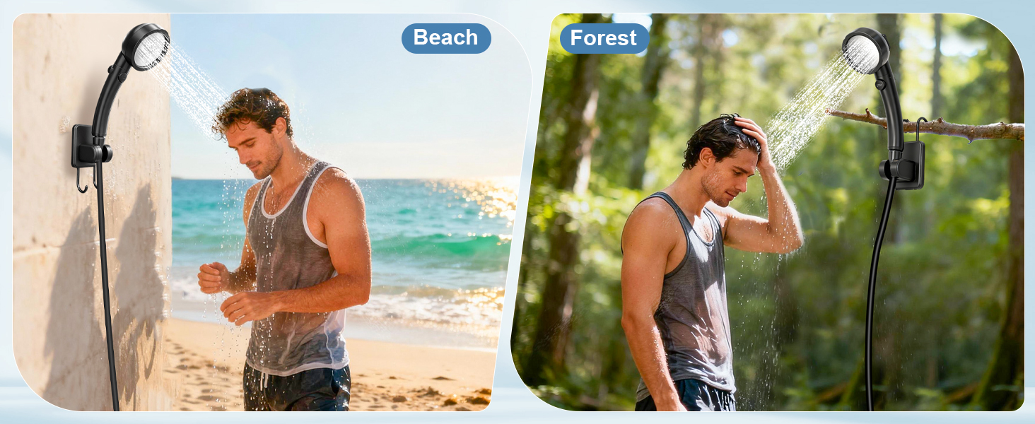Collage of active lifestyle photos showing various outdoor activities like hiking and beach activities. Images showcase people engaged in recreational pursuits against natural backgrounds.