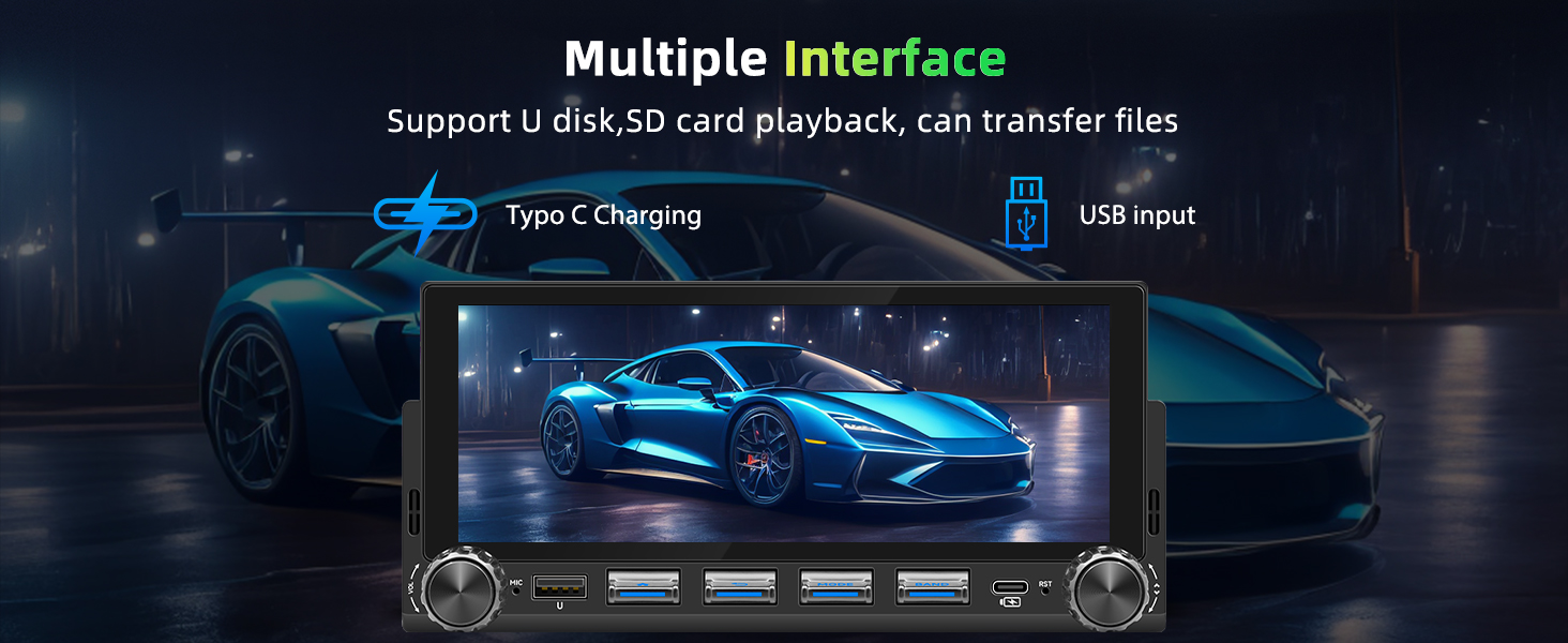 Text reads "Rear Camera", "HD", "HD Touch Screen", "Reversing", "Reversing Lamp", "Night Vision", "Smart Chip". Car dashboard display system showing rear camera feed with vehicle specifications.